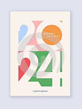 Cover design of 2024 happy new year. Strong typography. Colorful and easy to remember. Happy new year 2024 design poster