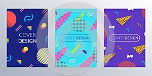 Cover design template with abstract geometric shapes. Memphis style covers. Poster, banner, brochure colorful templates. Vector il