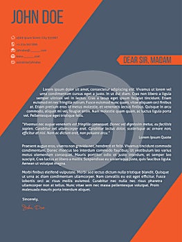 Cover letter resume cv template with orange stripes