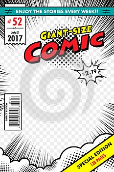 Comic book cover template. Vector art with comic style.