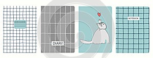 Cover page vector templates with hand drawn cat Headers isolated and replaceable
