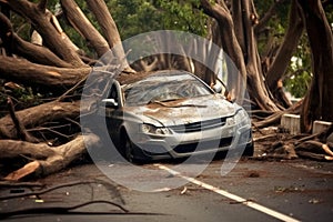 Cover photo, car accident, street, car crashed into a tree