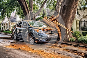 Cover photo, car accident, street, car crashed into a tree