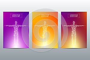 Cover or poster design with human body background. Scientific and technological concept. Vector illustration.