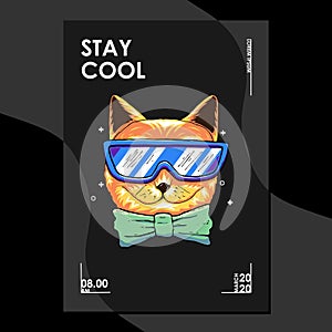Cover and poster design template with a cat wearing a glasses
