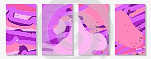 Cover set with abstract dynamic lines in pink and purple colors