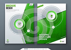 Cover set. Green template for brochure, banner, plackard, poster, report, catalog, magazine, flyer etc. Modern circle