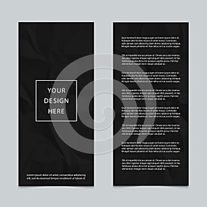 Cover template design with black crumpled paper on gray background