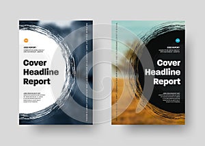 Cover template for report, book, brochure or flyer. Black and white business design with round grunge elements and photo space