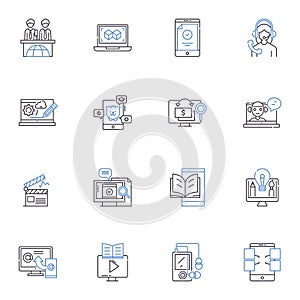 Coverage line icons collection. Comprehensive, Protection, Insurance, Assurance, Guarantee, Shield, Defense vector and