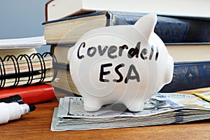 Coverdell ESA Education Saving Account. Piggy bank and money
