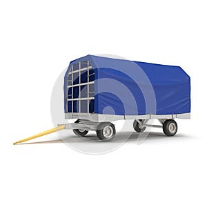 Covered Blue Airport Luggage Trailer. 3D Illustration, isolated, on white