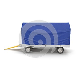 Covered Blue Airport Luggage Trailer. 3D Illustration, isolated, on white