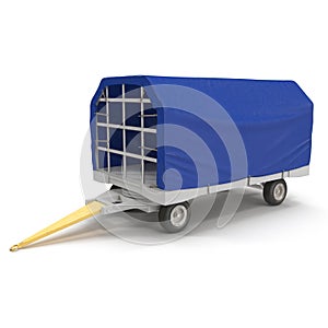 Covered Blue Airport Luggage Trailer. 3D Illustration, isolated, on white