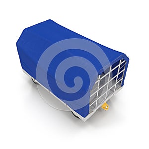 Covered Blue Airport Luggage Trailer. 3D Illustration, isolated, on white