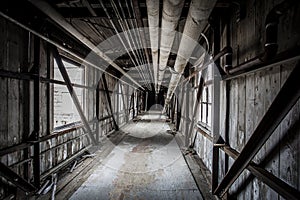 Covered bridge in an abandoned factory