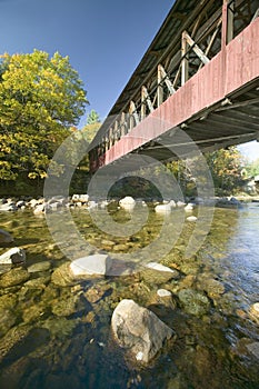 Covered bridge in autumn near Crawford Notch, New Hampshire, New England