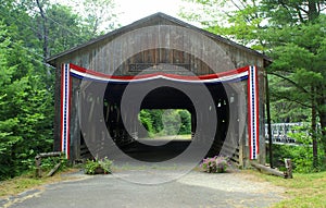Covered bridge with bunting