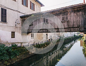Covered bridge in Gorgonzola, Italy