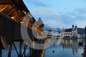 Covered bridge Luzern Swiss evening