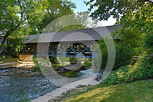 Covered Bridge over the DuPage River in Naperville, IL. photo