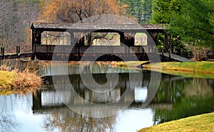 Covered Bridge over River , Hollis, Maine at Sunrise photo