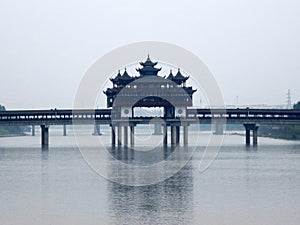 A covered bridge over the xin & x27;an river