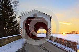 Covered Bridge at Sunset