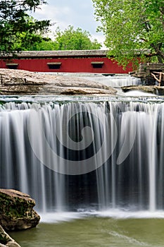 Covered Bridge and Waterfall