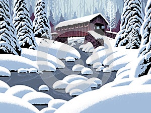 Covered Bridge in Winter