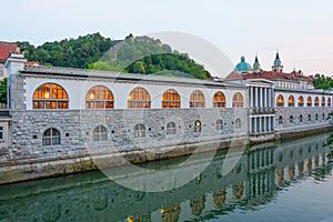 Covered marketplace at the side of river Ljubljanica in Ljubljan