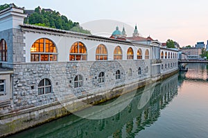 Covered marketplace at the side of river Ljubljanica in Ljubljan