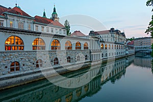 Covered marketplace at the side of river Ljubljanica in Ljubljan