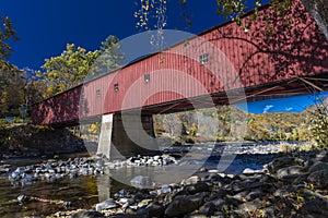 Covered Red Bridge, West Cornwall covered bridge over Housatonic River, West Cornwall, Connecticut, USA - October 18, 2016