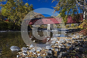 Covered Red Bridge, West Cornwall covered bridge over Housatonic River, West Cornwall, Connecticut, USA - October 18, 2016