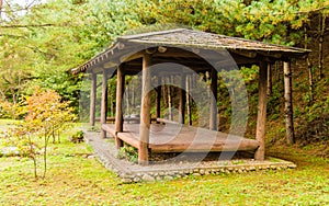 Covered rest area in a countryside park