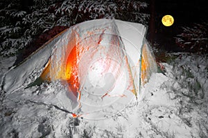 Covered with snow tent