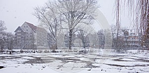 Covered with snow winter landscape cityscape