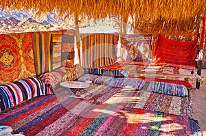 Covered terrace of Bedouin desert cafe, Sinai, Egypt