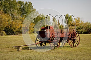 Covered wagon at Jim Bridger trading outpost established in 1842 photo