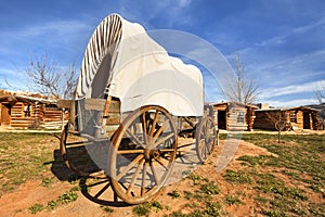 Covered wagon in a pioneers' village
