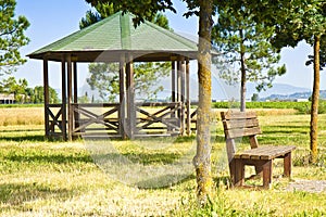 Covered wooden gazebos in a italian countyside Tuscany - Italy