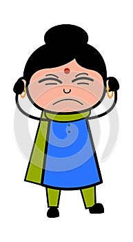 Covering Ears Indian Lady Cartoon