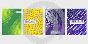 Covers design set for brochure with abstract rounded lines, gradient and halftone effect and geometric shapes pattern.
