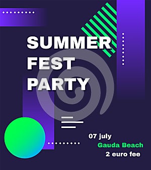 Electronic music fest, electro summer poster template. Modern club party flyer. Abstract gradients music background.