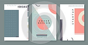 Covers templates set with bauhaus, memphis and hipster style graphic geometric elements. Vector illustration