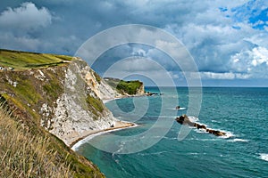 Coves and cliffs meet the sea on the English coastline