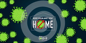Coronavirus or covid-19 banner in Stay Home concept. Social distancing for stop virus banner template design for headline news.