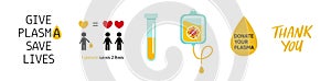 Covid-19, 2019-nCoV virus. Vector Plasma Donation volunteer infographic, symbols, icons. Disease epidemic of pneumonia