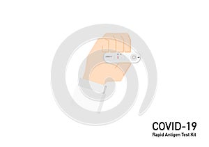 Covid 19 antigen test kit negative resulted on technician hand vector isolated on white background ep23